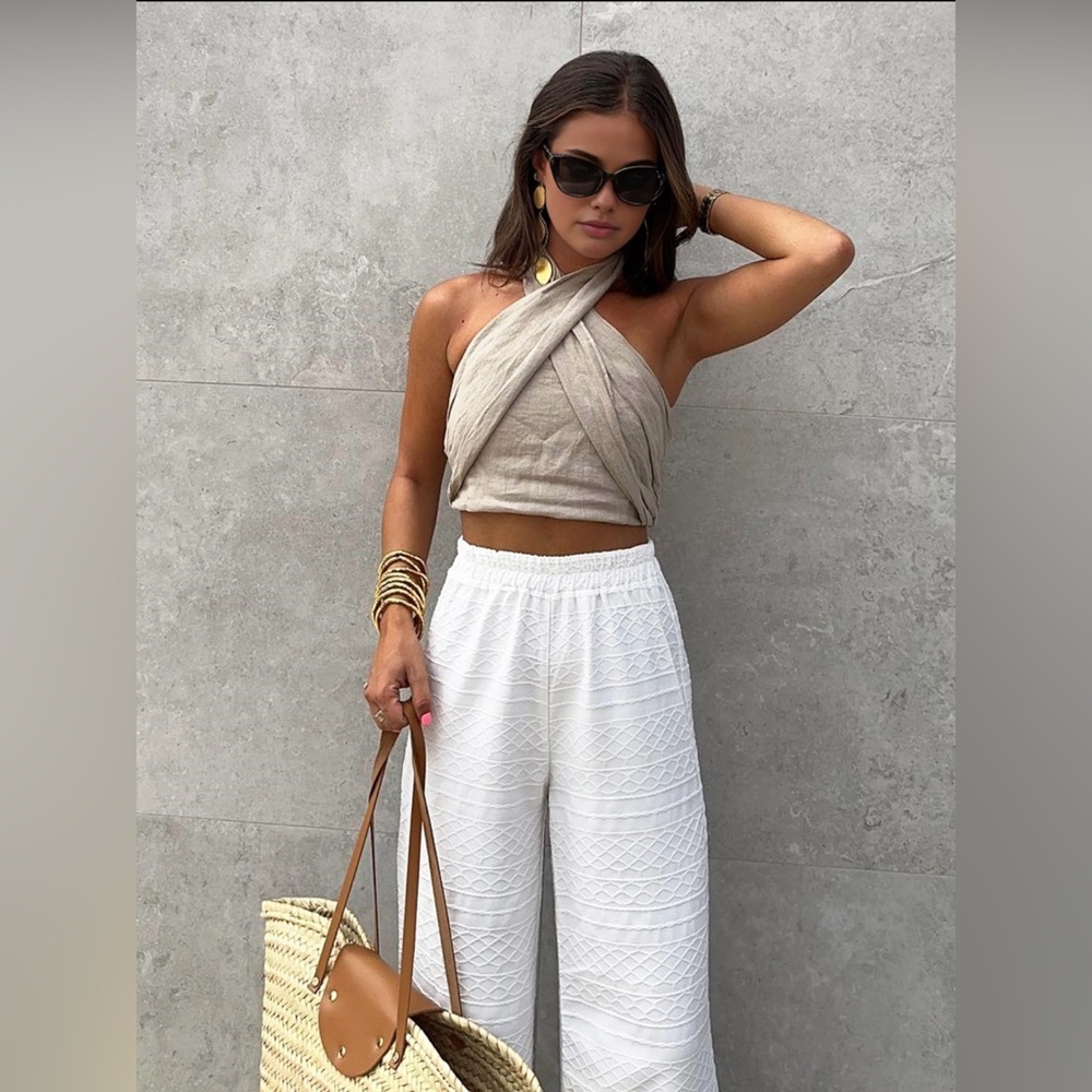 Cotton & Linen Crisscross Halter Tank Top